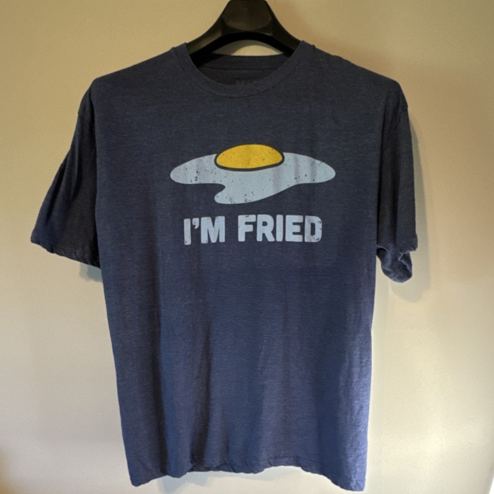 Mad Engine Men's Blue "I'm Fried" Egg Graphic Cotton‎ Knit Regular Crew T-Shirt